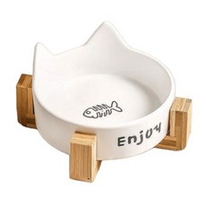寵物星樂園 寵物貓耳陶瓷碗架, 白色魚骨單碗, 1個