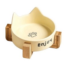 寵物星樂園 寵物貓耳陶瓷碗架, 奶黃色貓爪單碗, 1個