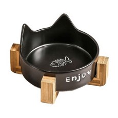 寵物星樂園 寵物貓耳陶瓷碗架, 黑色魚骨單碗, 1個