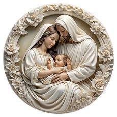 Birebo聖母瑪利亞原木板天主教家庭耶穌誕生聖物 20*20cm, 1個, 白色