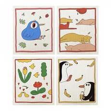 SHIMOYAMA 印花風乾濕兩用木漿棉抹布 4件組 白底印花, 1組