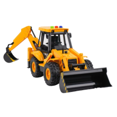 BAOLE STAR TOYS 寶樂星 1 : 18 聲光摩輪雙頭式推土機 + 挖土機 燈光音效 5873, 黃色, 1盒