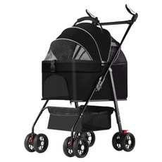 SC優選 外出中小型寵物輕便折疊推車 車包可分離 + 置物水杯架 + 布兜包, 黑色, 1個