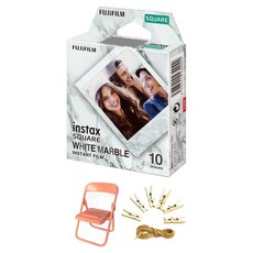 FUJIFILM 富士 instax SQUARE方形底片 白色大理石紋 10入 + 照片掛繩 + 照片椅組合, 1套, 單一商品