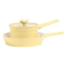 Buderus 快樂鳥美型陶瓷厚底不沾鍋3件組 IH爐適用, 1套, 平底鍋 + 湯鍋 + 湯鍋玻璃鍋蓋, 粉黃色