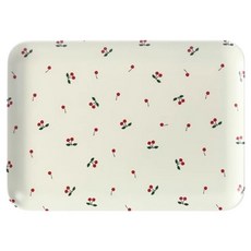 SHIMOYAMA 長方形櫻桃印花風仿瓷托盤, 奶油白, 1個