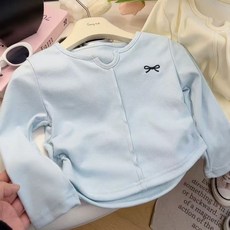 유블리 여아용 본나나 리본 자수 데일리 긴팔 티셔츠