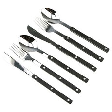 Bogen 韓國製造 Marssong 銀色餐具 2人份西餐餐具組, 1套, 餐刀 2入 + 餐叉 2入 + 餐匙 2入, 黑色