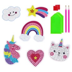 用心DIY寶石十字繡貼紙製作2件組, 1套, 獨角獸愛心, 彩虹雲朵