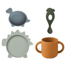 LIEWOOD Bibi 餐具組, 1套, 恐龍, 碗 + 盤子 + 湯匙 + 杯子