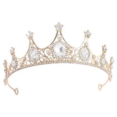 코히모 브라이덜 샤워 셀프 웨딩 생일 파티 촬영 소품 티아라 왕관 5W0502, 1개, 화이트 + 골드