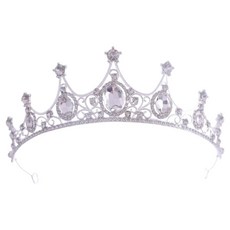 코히모 브라이덜 샤워 셀프 웨딩 생일 파티 촬영 소품 티아라 왕관 5W0502, 1개, 화이트 + 실버