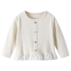 Uvely 女童 Liang 羅紋可愛蕾絲長袖T恤