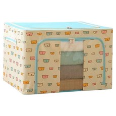 小麥購物 大容量防潑水牛津布雙門單視窗衣物鐵架收納箱 66L, 1個, 藍色小熊 白色