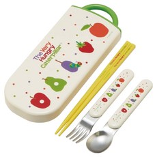 Skater 3合1餐具組 蘋果款, 筷子 + 叉子 + 湯匙 + 筷盒, 貪吃的毛毛蟲, 1套