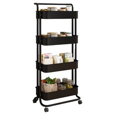 小麥購物 北歐風多層小推車置物 L1236, 黑色, 4層