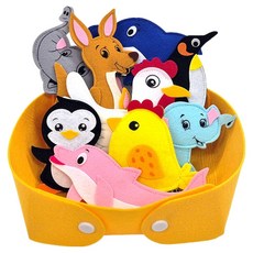 momsboard 動物家族毛氈磁鐵 + Kkomang毛氈黃色提籃組, 1套, 9件