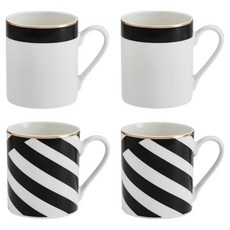 Mikasa Luxe Deco 瓷製馬克杯4件組, 1套, 黑白斜紋