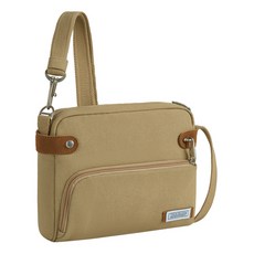 TRAVELON Heritage 帆布3層弧型防盜斜背包, 牛仔沙