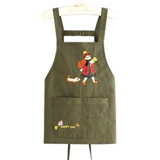 바른리빙 해피데이 자수 주방 카페 바리스타 앞치마, 카키, 1개