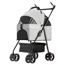 SC優選 外出中小型寵物輕便折疊推車 車包可分離 + 置物水杯架, 灰色, 1個
