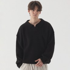 PIANER 開放式翻領寬鬆版半羅紋針織衫