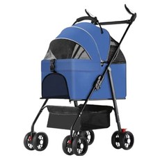SC優選 外出中小型寵物輕便折疊推車 車包可分離 + 置物水杯架, 1個, 藍色