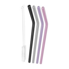 SADOMAIN 仙德曼 玻璃平口彎吸管5件組 吸管 4支 + 清潔刷 23cm 顏色隨機, 1套, 5個裝