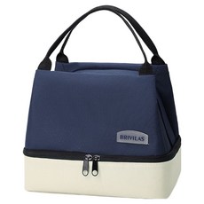 BRIVILAS 多巴胺色系雙層加厚保溫保冷大容量手提便當包, 1個, 藏青色
