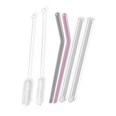 SADOMAIN 仙德曼 斜角手搖杯專用玻璃吸管6件組 吸管 4支 + 清潔刷 2支 23cm 顏色隨機, 1套, 6個裝