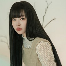 GabalNara 女款頂部遮蓋瀏海假髮 柔軟瀏海 直髮, 1個, 深黑色