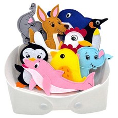 momsboard 毛氈磁鐵系列 動物家族9款 + Commang毛氈收納籃 天使白組合, 1套, 9件