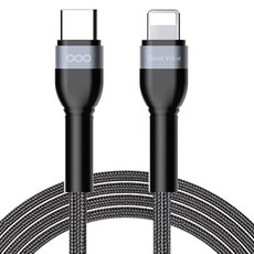 굿밸류 C타입-애플8핀 에어로 PD 고속충전 케이블, 블랙, 1개, 1m