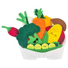 momsboard 表情蔬菜不織布磁鐵10件組 + Ggomang不織布白色籃子組合, 1套