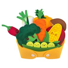 momsboard 表情蔬菜毛氈磁鐵 + 兒童毛氈黃色籃子, 10件, 1個