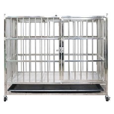 彬彬小舖 折疊白鐵不鏽鋼狗籠 結實穩固 附托盤 + 輪子, 1個, 不鏽鋼本色