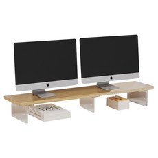 엠디유마켓 프리미엄 초대형 듀얼 모니터 받침대, 우드