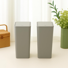一觸式密封垃圾桶 10L 2個, 灰色