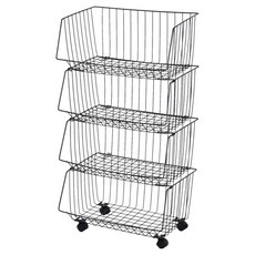 Life+ 日式簡約鏤空多功能移動式落地廚房水果蔬菜置物架/收納推車/置物架, 黑色, 4層