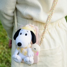 PEANUTS 史努比 蛇年系列 絨毛公仔手機背夾 附環保袋, 白色 + 黃色, 1個
