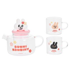 Hiromimi Bunni Konbiny 泡茶組 C0060, 1套, 杯子 2個 + 茶壺 + 玻璃茶濾, 單一顏色