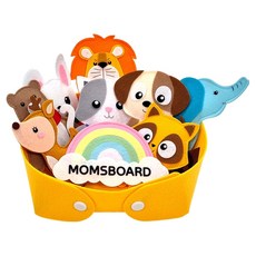 momsboard 兒童彩虹動物不織布磁鐵9件組 + Kkomang不織布收納籃糖果黃套組, 1套