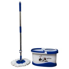 PEANUTS 史努比 超省力滾輪拖把組 脫水桶 + 拖把桿 + 布盤 2個 藍色, 1套