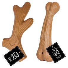 Meongyang 寵物高級原木潔牙棒玩具 鹿角造型 + 骨頭造型組合, 1套, 原木色