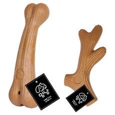 Meongyang 寵物高級木棍玩具 鹿角造型 + 骨頭造型套組, 1套, 原木色