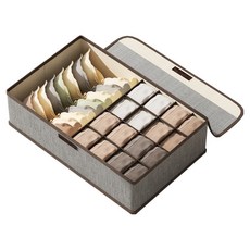 Starshop 可折疊棉麻衣物分格收納盒 帶防塵蓋 17格, 1個, 灰色