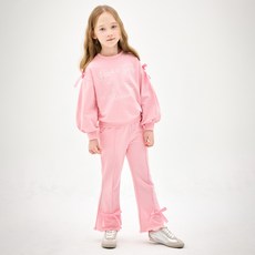 JELISPOON 女童可愛蝴蝶結壓褶長褲+上衣套裝