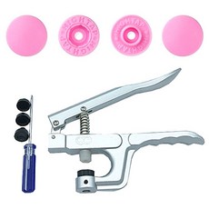 T型塑膠按扣手壓模具 + 啪啪T型塑膠按扣 4種 x 20入 套組 13mm T-513, 1套, 淺粉色