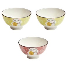 陶瓷甜點碗 飯碗 3件組, 黃色, 黃色, 紅色, 1套
