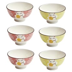 도자기 디저트볼 공기 6P 세트, 옐로우, 옐로우, 옐로우, 레드, 레드, 레드, 1세트